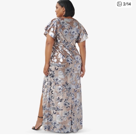 Adriana Foil Floral Print Velvet Long Gown in TAUPE size 8P - Picture 2 of 5